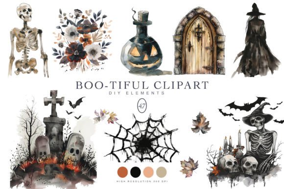 Download Watercolor Halloween Spooky Clipart Set - Spooky Collection