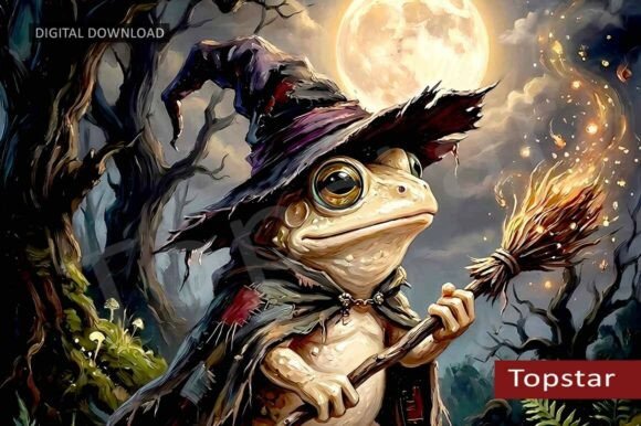 Download Halloween Frog Wizard with Witch Broom - Broom Collection