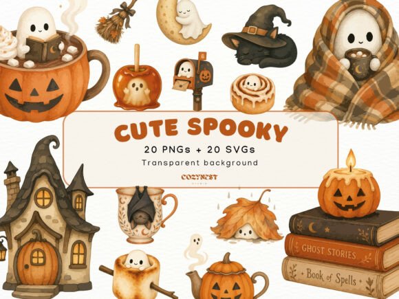 Download Cute Spooky Watercolor Clipart Halloween - Spooky Collection