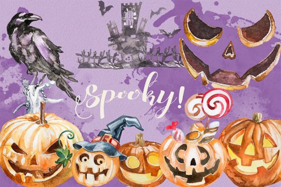 Download Watercolor Spooky Clipart Set - Spooky Collection