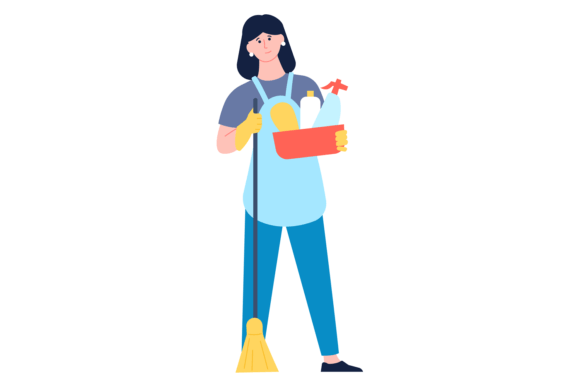 Download Woman with Broom and Cleaning Detergents - Broom Collection