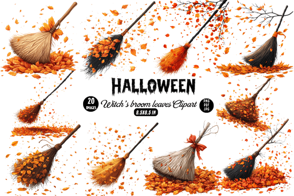 Download Halloween Witch’s Broom Leaves Clipart - Broom Collection