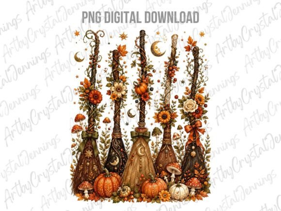 Download Floral Autumn Witch Broom PNG - Broom Collection