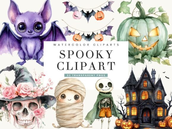 Download Watercolor Spooky Clipart Bundle - Spooky Collection